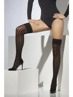 Smiffy Zwarte Sheer Hold-Ups Met Strepen