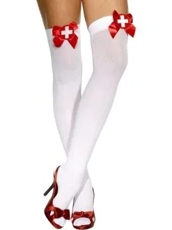 Smiffy Witte Opaque Hold-Ups Met Rode Strik