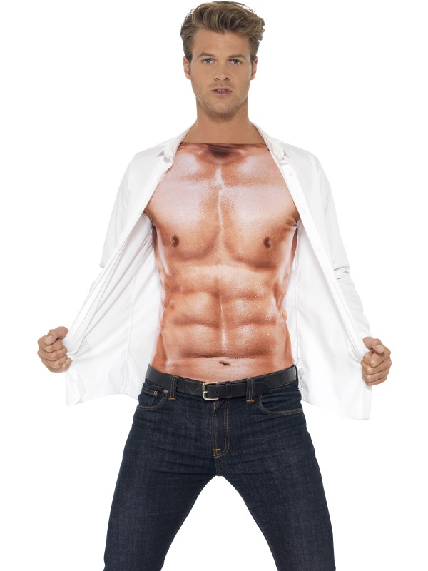 Smiffy Heren Shirt Met Bloot Gespierd Bovenlijf Print - Afbeelding 2