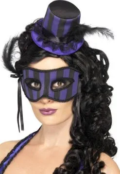 Burlesque Oogmasker Met Hoedje Paars/zwart