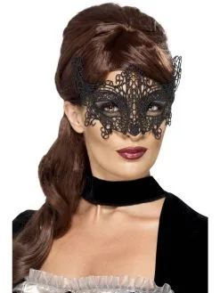 Elegante Geborduurde Oogmasker Met Kant Zwart