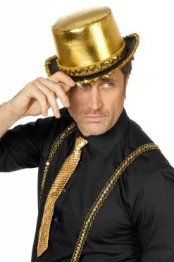 Hoge Hoed Lamee Met Paillettenband Goud