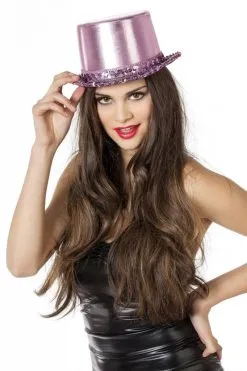 Hoge Hoed Lamee Met Paillettenband Roze