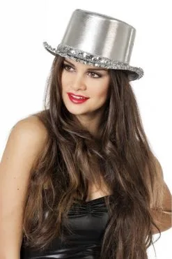 Hoge Hoed Lamee Met Paillettenband Zilver