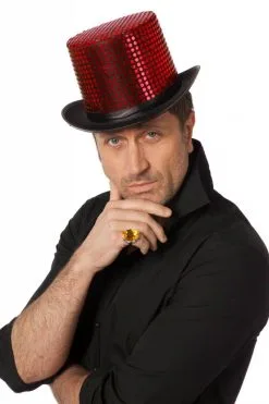 Hoge Hoed Pailletten Stof Rood