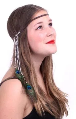 Hoofdbandje/ Ketting Ibiza Met Pauwveren