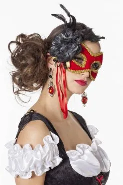 Masker Met Goudband En Bloem Rood