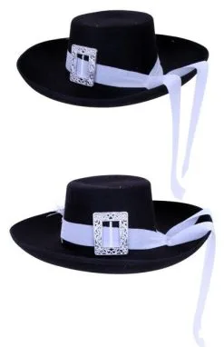 Musketier Hoed Zwart Met Witte Band