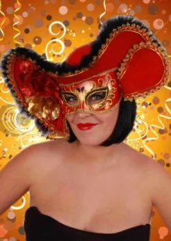 Oogmasker Dames Venetie Rood Met Hoed