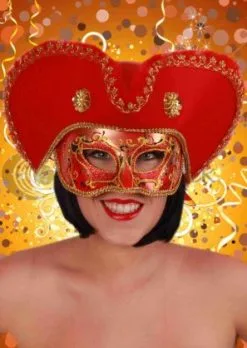 Oogmasker Heren Venetie Rood Met Hoed