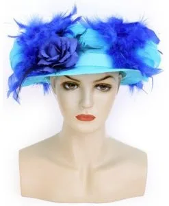 Organza Hoed Blauw Met Boa En Bloemen