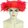 Organza Hoed Rood Met Boa En Bloemen