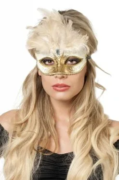 Venetiaanse Masker Grote Veer Creme